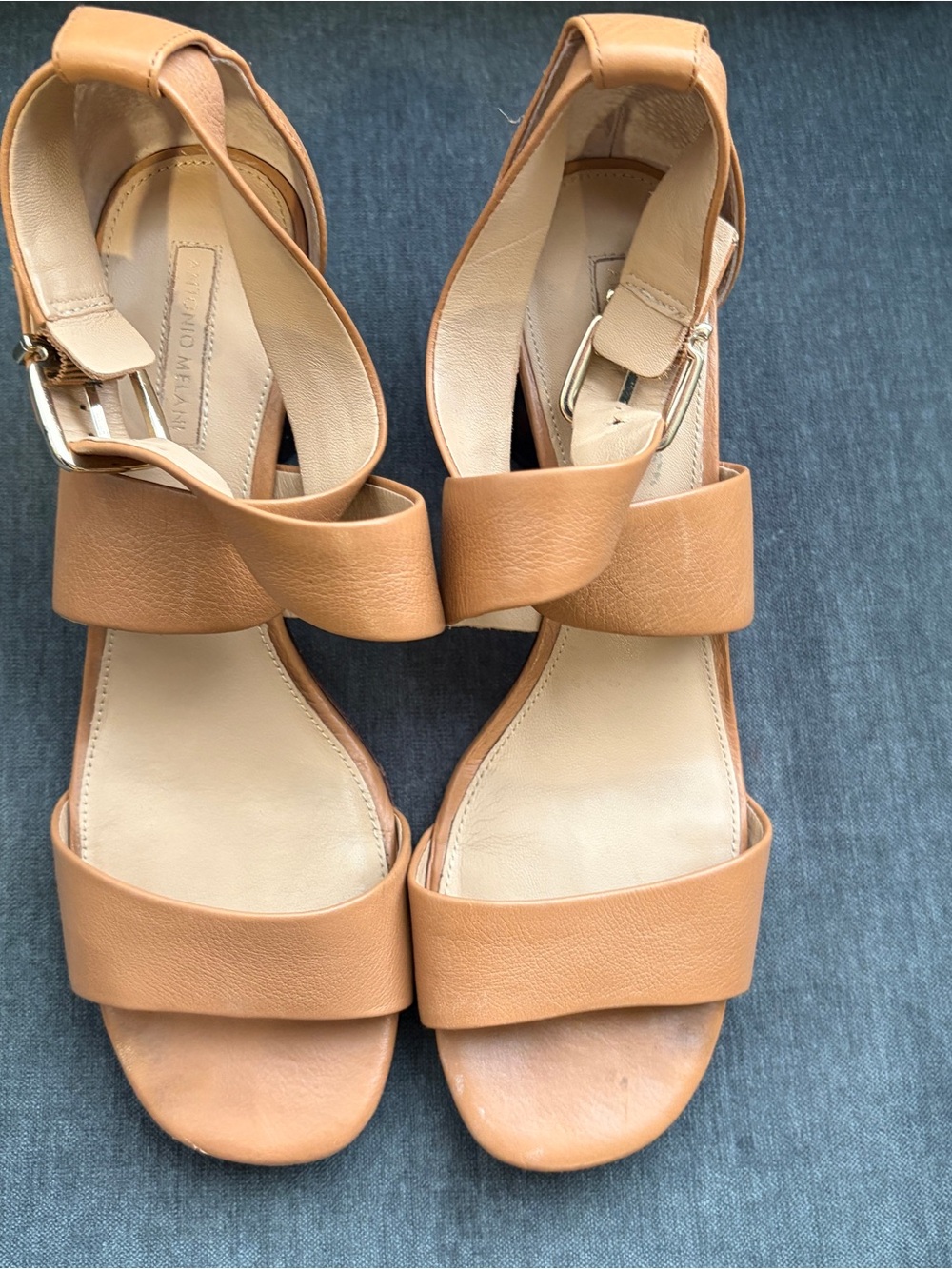 Tan Sandal Heels with Tortoise shell round heel size 10 - Picture 7 of 7